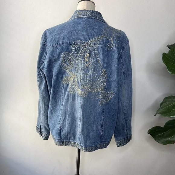 Chicos Denim Jacket Embroidered Gold Paisley Vintage Sz M 90s - Picture 5 of 10